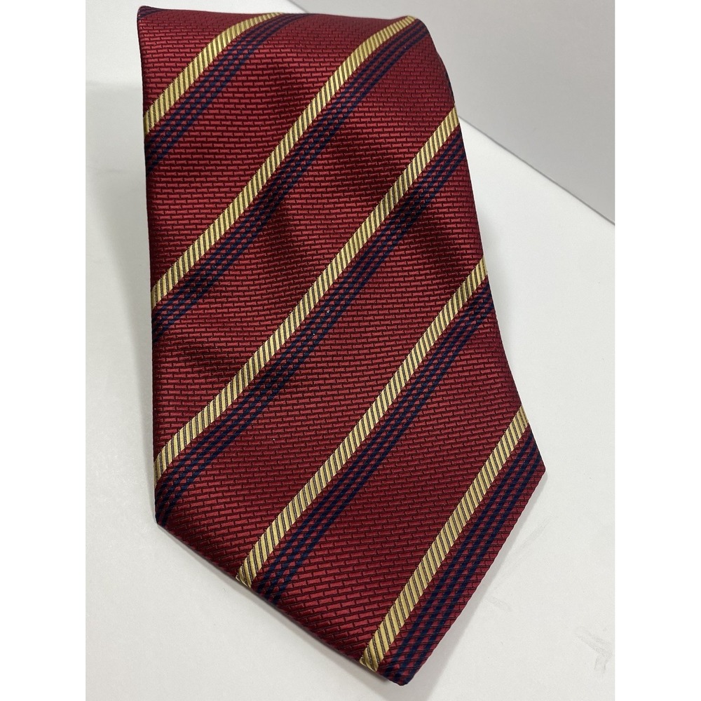 VNTG 100% Silk Handmade WRBONI mens tie. Red/Gold/Blue Stripe 58"x4.25"